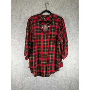 Torrid Blouse Women 3X Red Striped Chain Detail‎ Relax Long Sleeve Edgy Punk